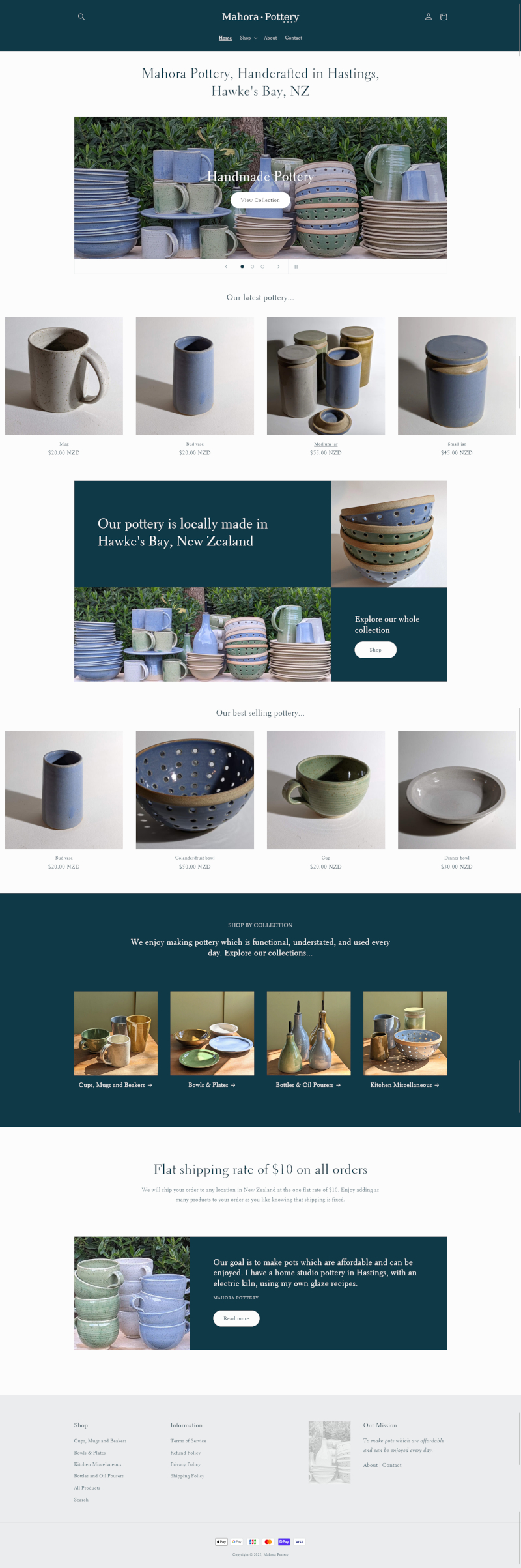 Mahora Pottery website home page